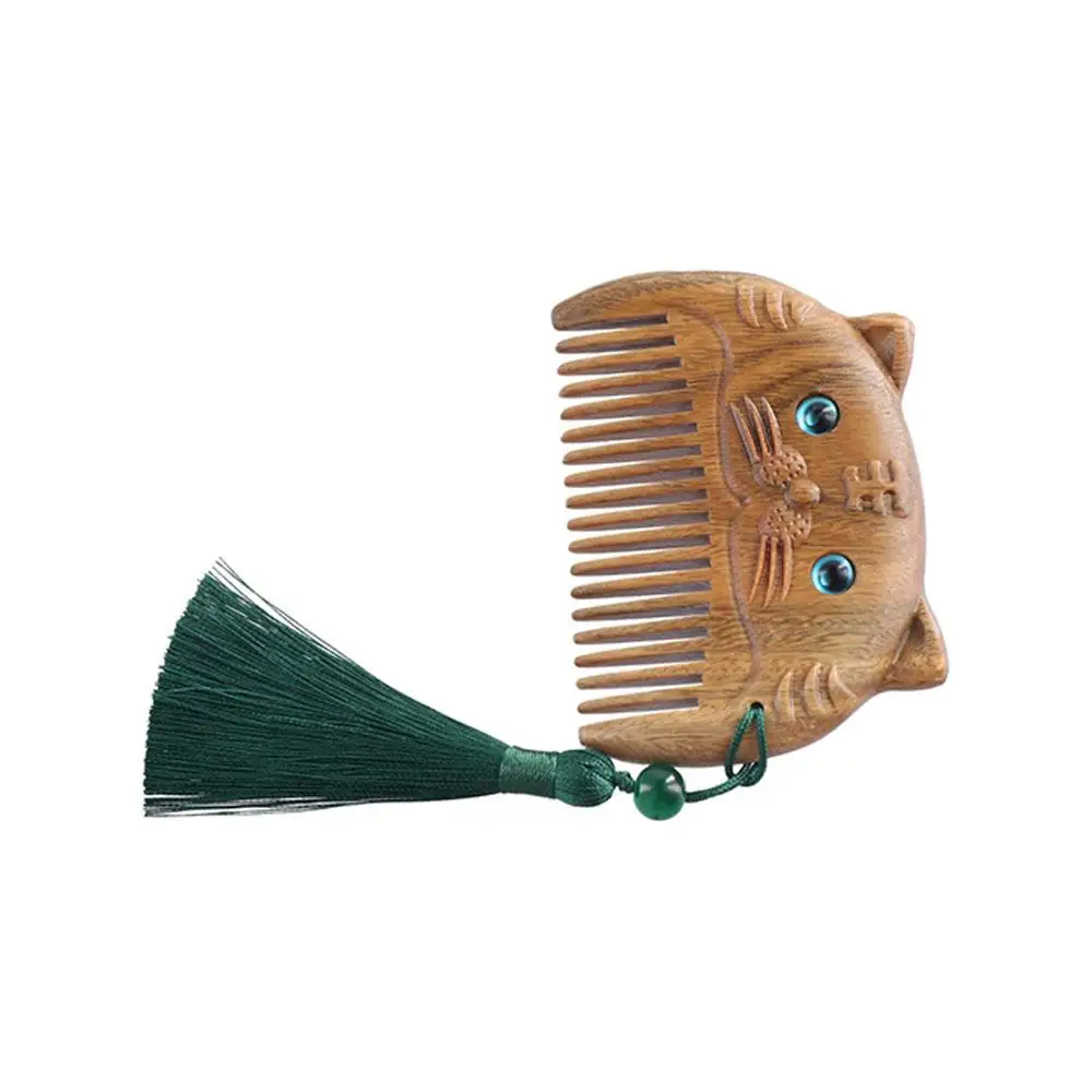 Head Acupuncture Point Hair Care Tool with Tassels Chinese Zodiac Fine Tooth Comb Wooden Hair Comb Massage Comb Pocket Comb