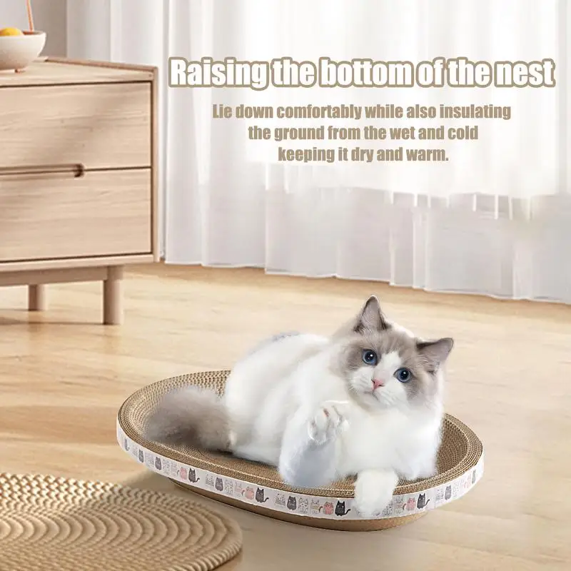 Scratching Board For Cats High-Density Oval-shaped Cat Scratcher Indoor Cat Furniture Scratch Post For Indoor Cats Sleeping