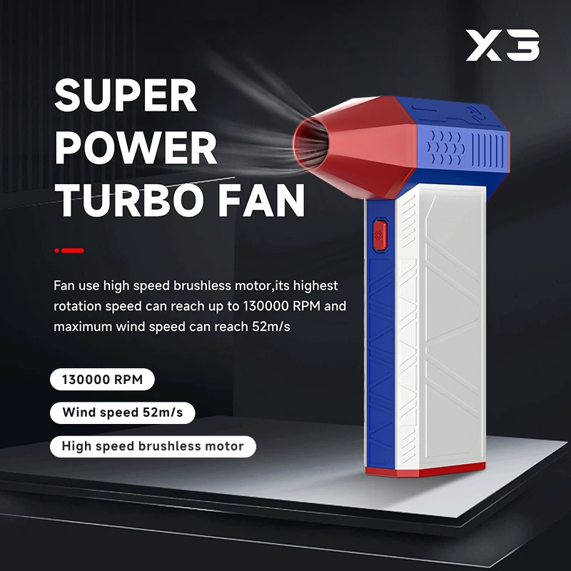 

X3 130000RPM Turbofan Brushless Motor 52M/S High Speed Car Computer Duct Fan Violent Turbo Jet Fan Rechargeable Air Blower