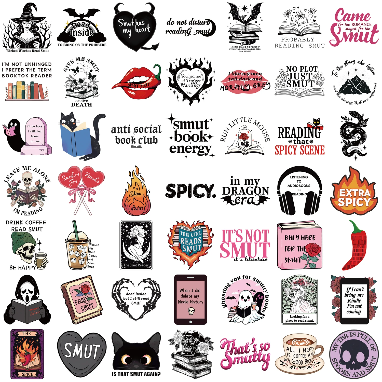 50PCS KindleSmutty Bookish Sticker Pack for Readers Adult Spicy Booktok Vinyl Decals for Laptop Ebook Reader Water Bottle  Water