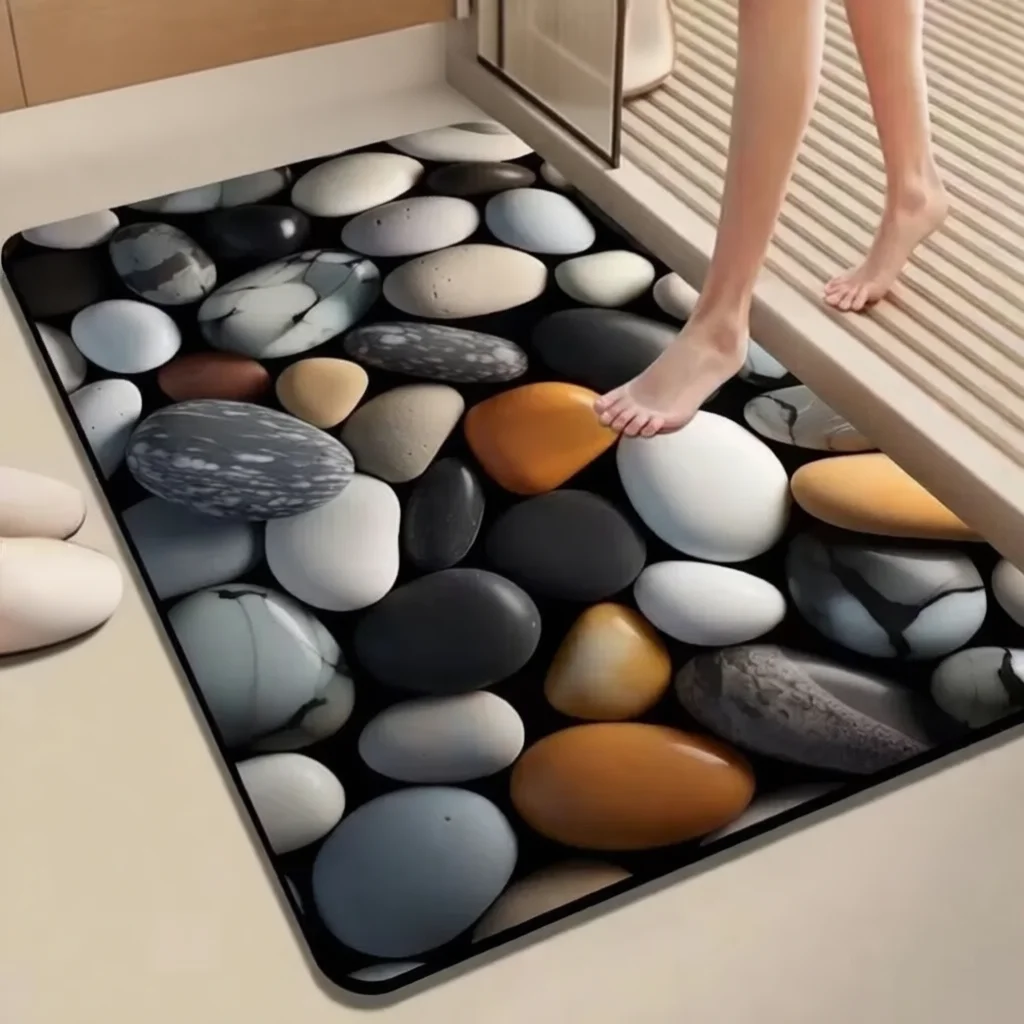 Absorbent Bath Rug Diatomite Floor Mat Quick Dry Shower Carpet 3D Pebble Design Non Slip Bathroom Foot Pad Home Decor