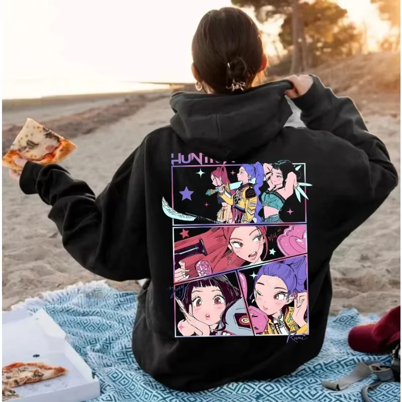 

MINISO HUNTRX Colorful Cartoon Character Comic-Style Graphic Hooded Sweatshirt Men Women Streetwear Casual Autumn Winter Y2k Top