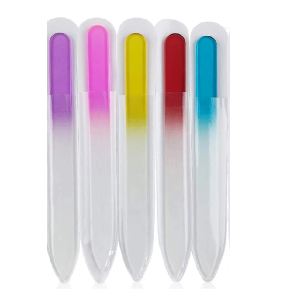 5PCS/kit Professional Glass Nail File 14CM Double-sided Sandblasting Crystal Nail File Gradient Colorful Glass UV Gel Nail File