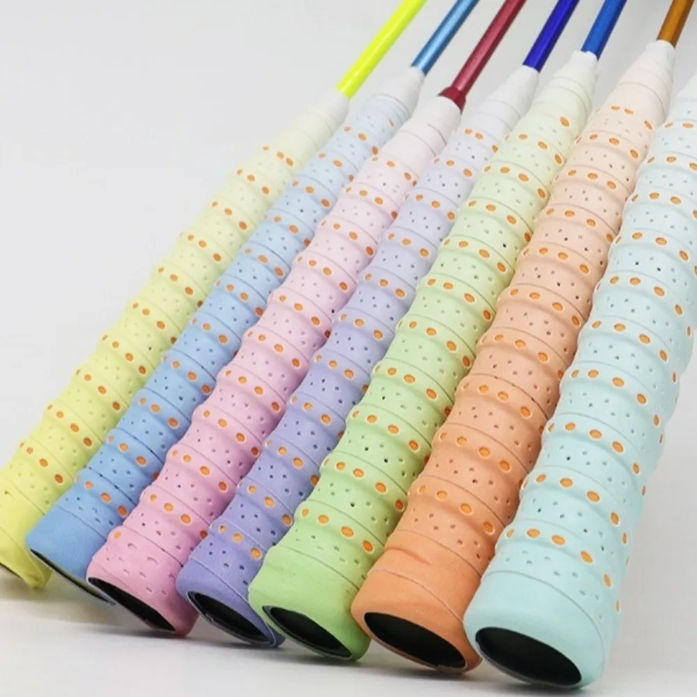 التدرج اللون نغمتين مضرب بدمنتون مقبض مع عارضة مثقوبة قبضة عدم الانزلاق تنفس امتصاص الصدمات المطاط قبضة #2