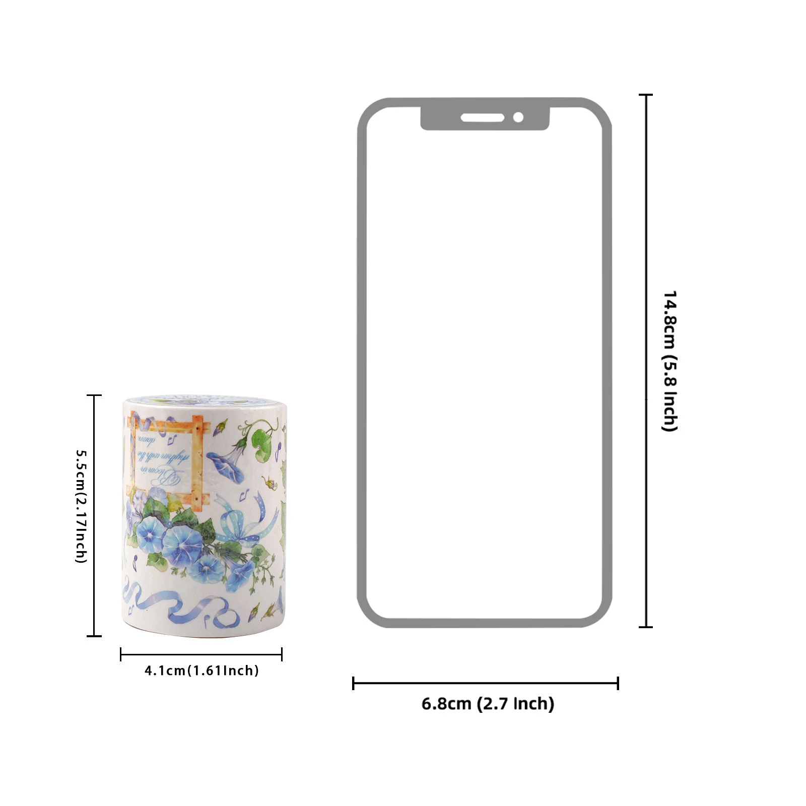 Etori Life 60Mm*2M Vintage Blue Trumpet Flower Pattern Tape, Versatile Universal Decorative Material Suitable for Notebooks, Phone Backs, Handbags, Guitars, Skateboards, Card Making, Baking, Gift Box Packaging, Scrapbooking Supplies, Office Decoration Supplies, Vintage Parties, Children's Stickers, School Supplies, Korean Stationery