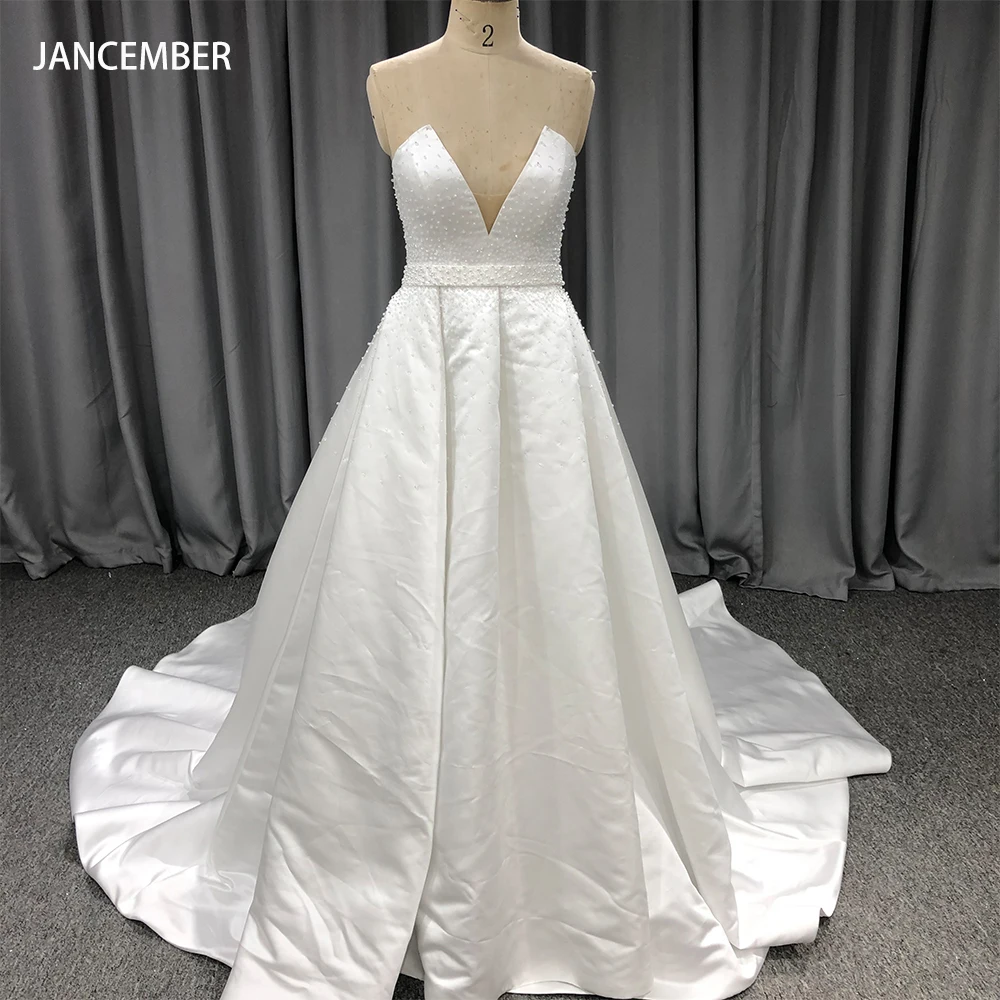 

Strapless A-line BOHO Satin Wedding Dresses Sleeveless Beading Backless Robes 2024 Wedding Gown for Bride vestidos de novia