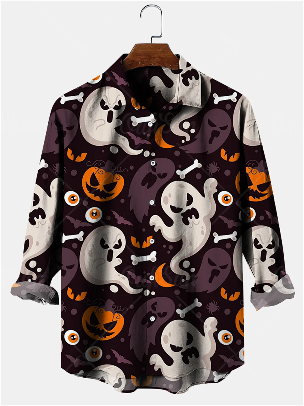 Men's Halloween Printed Shirt Cute Ghost Printed Men's Long Sleeved Shirts Men's Party Clothing Trend 2024 Men Long Sleeved Tops