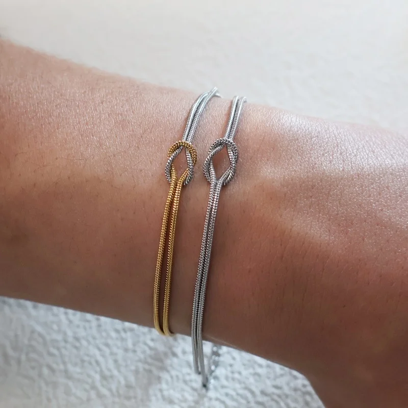 2026 Most Popular Anti-rust Stainless Steel Two-layers Snake Chain Cuff Bracelets Sweatproof Thin Gold Bangle Hand Jewelry Gifts