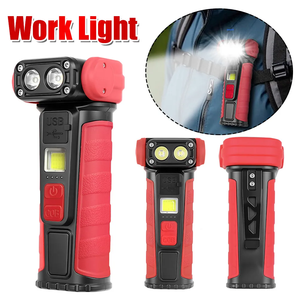 Rotating Rechargeable Work Light Flashlight with COB Red/White Light Pocket Flashlight Power Bank Automotive Overhaul Lamps