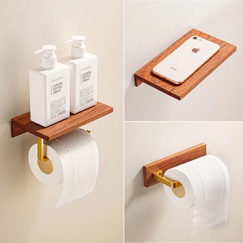 Vintage Style Thickened Solid Wood Roll Paper Holder Without Punching Toilet Paper Phone Holder Wall Mounted Tissue Holder