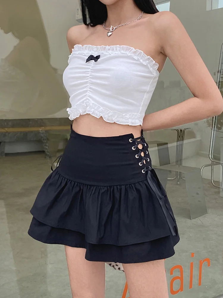 

Streetwear Mall Goth Skirt Women Harajuku Y2k E-girl High Waist Bandage Mini Skirt Dark Gothic Punk Emo Alt Club Wear