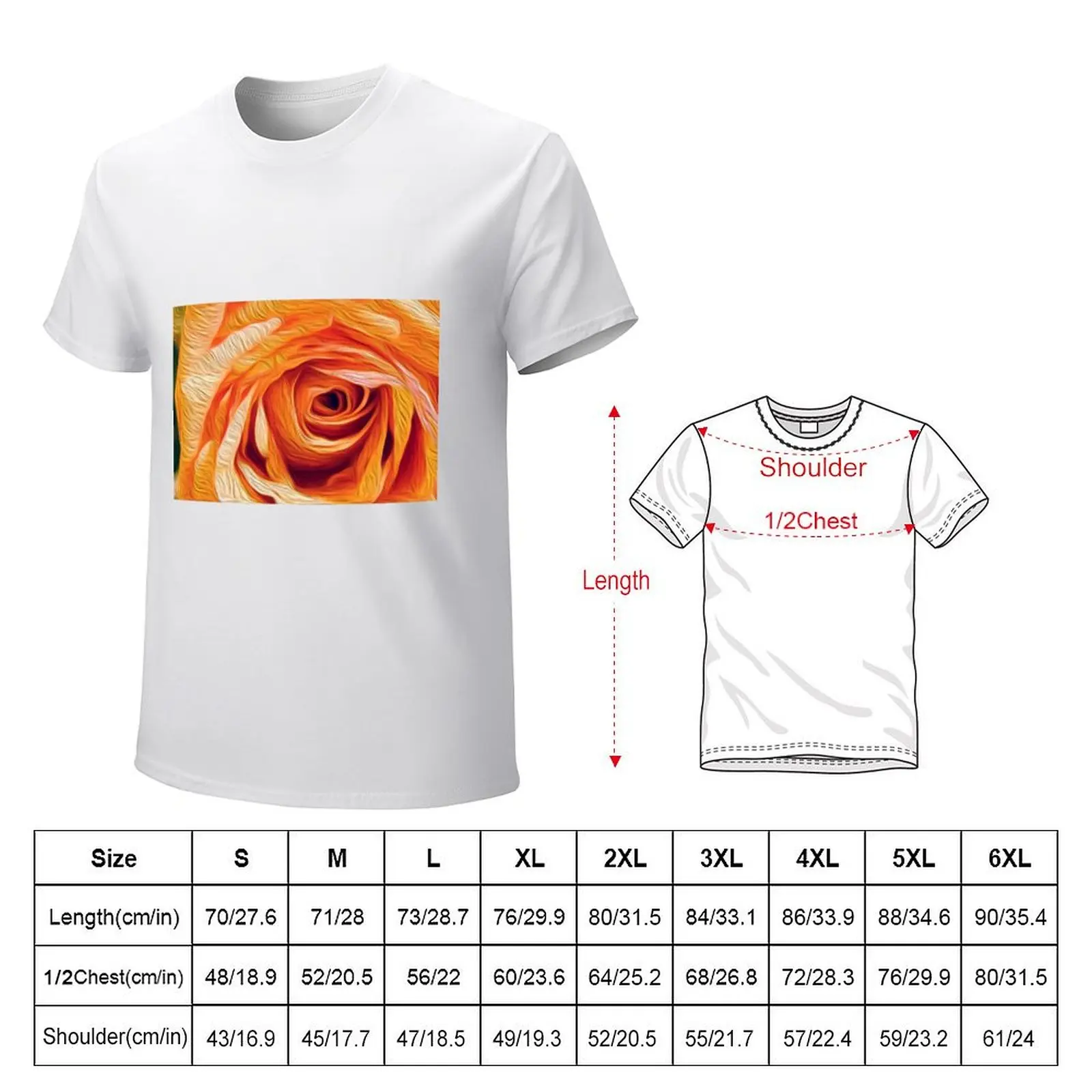 Orange rose oil paint effect. T-shirt Short sleeve tee customs cute tops t shirts for men cotton