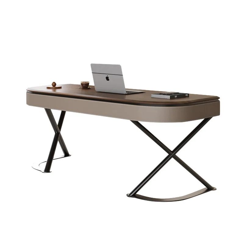 Minimalist household desk modern light luxury solid wood writing desk saddle leather high-end