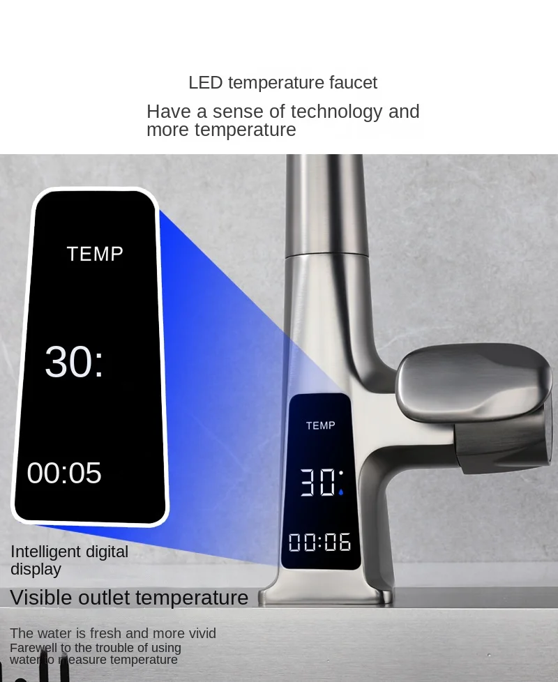 Lavello rotante ed estensibile per uso domestico da cucina, rubinetto con Display digitale, rubinetto multifunzionale a pioggia volante