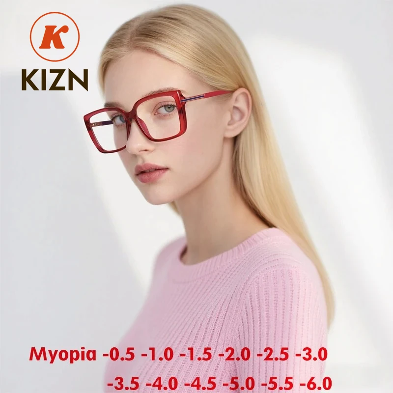 

KIZN большие квадратные модные очки для близорукости с защитой от синего света, новые женские компьютерные очки TR90, оправа для очков по рецепту, от-0,50 до -10