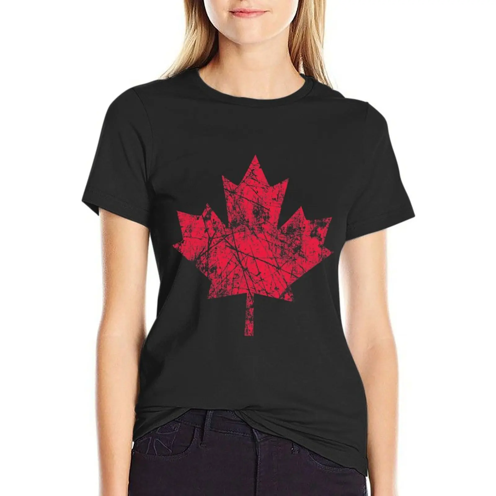 

Canadian Maple Leaf Grunge Distressed Style in Red T-shirt vintage clothes korean fashion white t shirts for Women