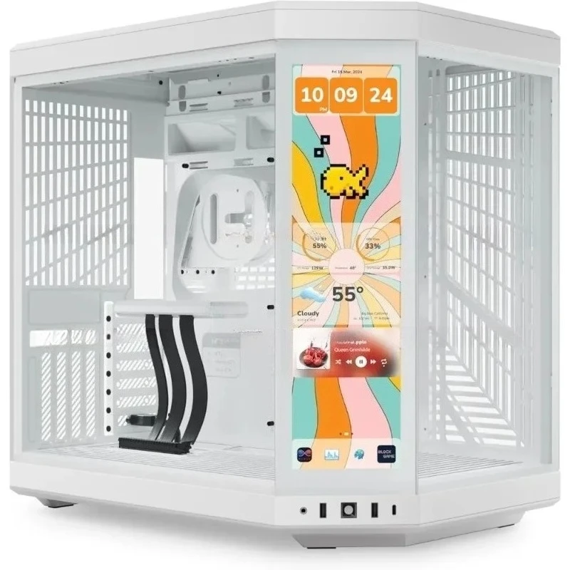 Y70 Touch Infinite Dual Chamber  Mid Tower Modern Aesthetic Case with Integrated 2.5K LCD Touchscreen - Snow White