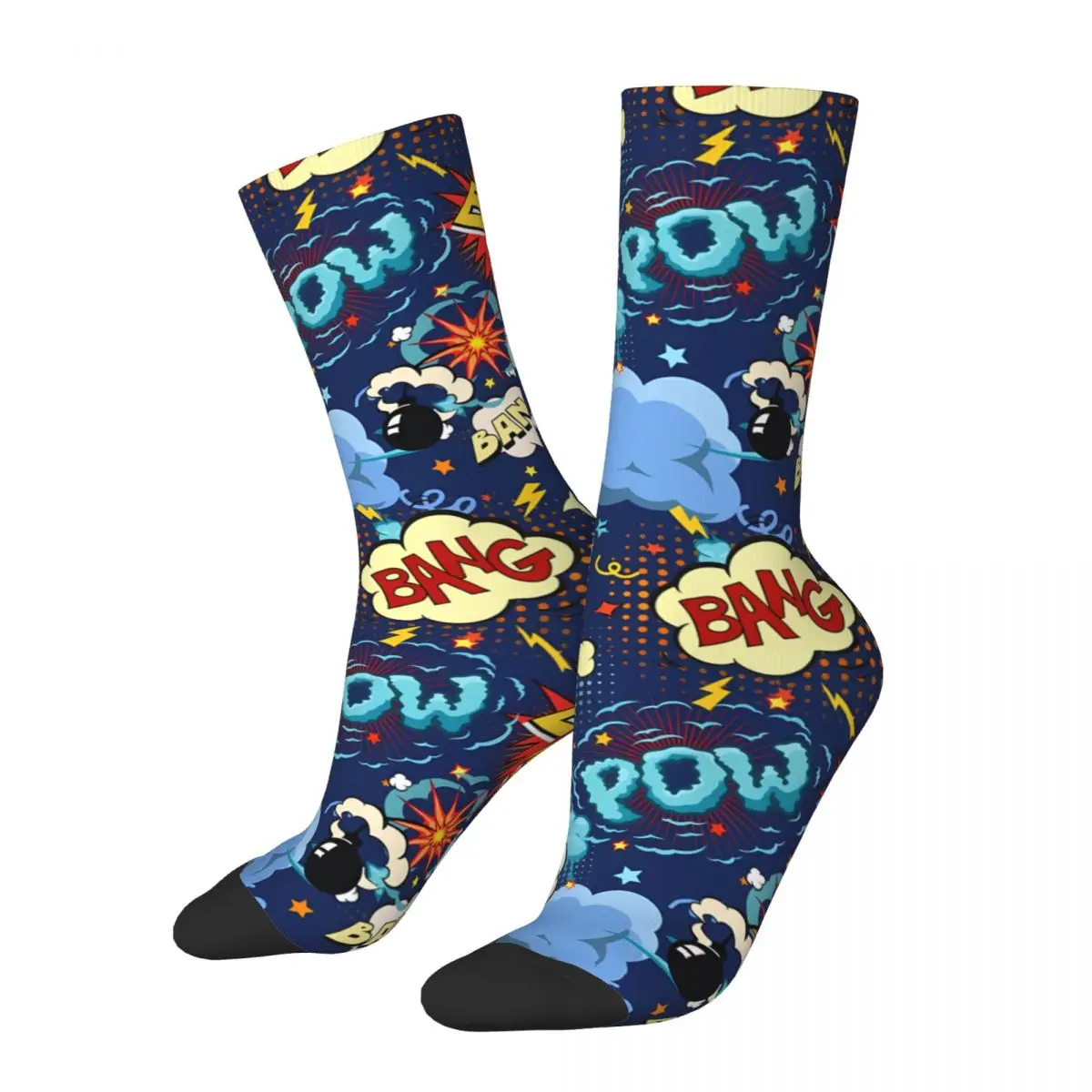 

POW Happy Retro Comic Elements Comic Art Socks Male Mens Women Summer Stockings Hip Hop