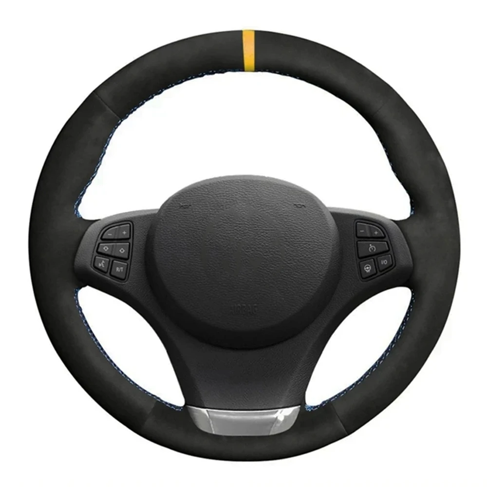 Car Steering Wheel Cover DIY Hand-stitched Black Suede For BMW E83 X3 2003 2004 2005 2006 2007 2008 2009 2010 E53 X5 2004-2006