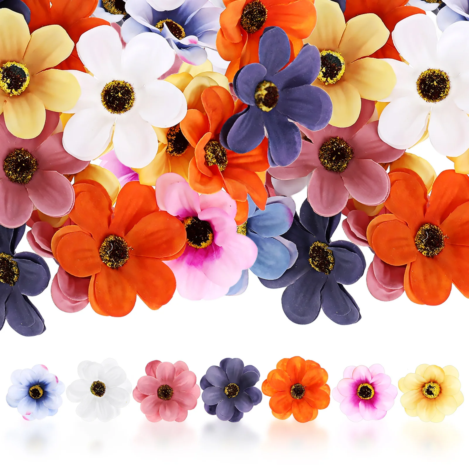 

40Pcs Artificial Chrysanthemum Fabric Flowers Small Faux Floral Embellishments for Crafts Clothes Hair Accessories