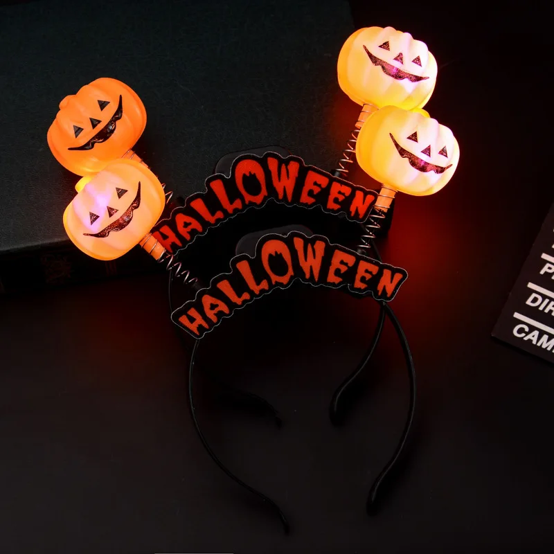 Halloween Glowing Pumpkin Ghost Light Headband Creative Funny Cosplay Stage Performance Props Supplies Dress Up Hair Band