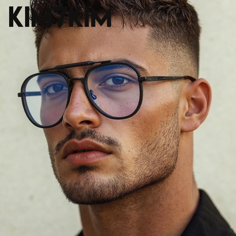 Steampunk Pilot Oval Sunglasses Men Big 2025 Luxury Brand Metal Frame Double Beam Sun Glasses For Male Trendy Punk UV400 Eyewear