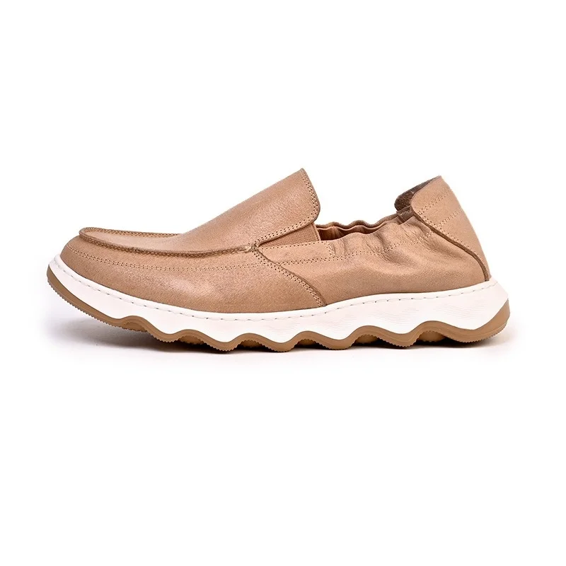 

Мужская кожаная обувь без шнуровки с круглым носком из натуральной кожи, удобные лоферы с мягкой подошвой, мужская повседневная спортивная обувь в деловом стиле