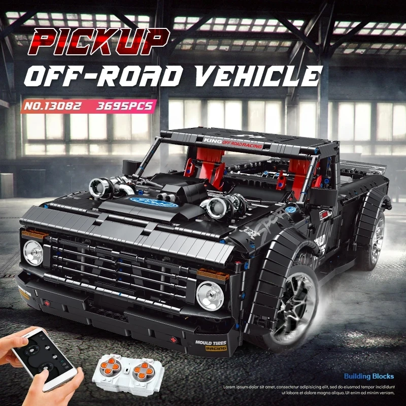 MOULD KING 13082 Technical Remote Control Car MOC Motorized Off-Road Pickup Truck Building Blocks Brick Toy Christmas Gifts Kids