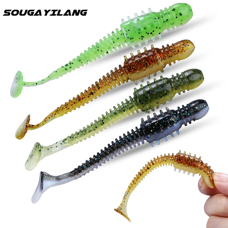 Sougayilang 5pcs Shad Worm Soft Bait 12cm 6g T Tail Jigging Wobblers Fishing Lure Tackle Bass Pike Aritificial Silicone Swimbait