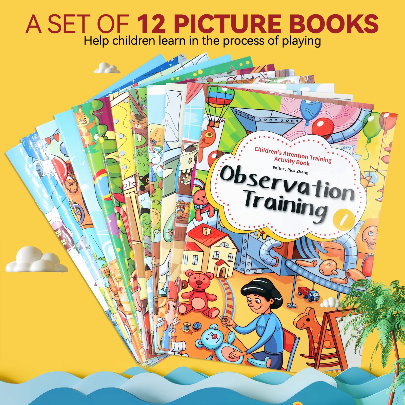 12PCS Children Observation Training Picture Books Set – Attention & Focus Activity Workbook for Early Learning Kids