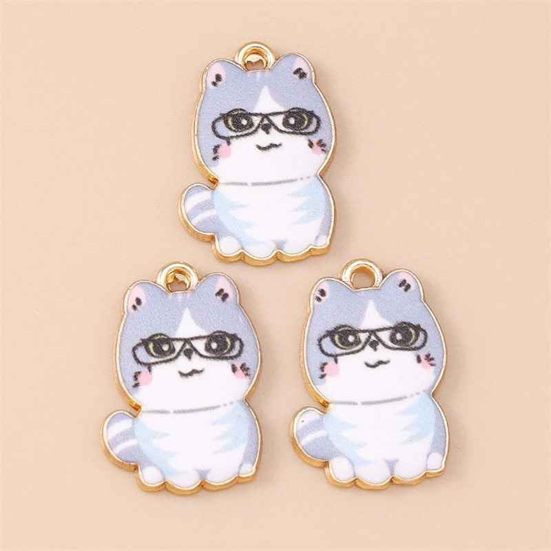 20 Stück 14x21mm Cartoon-Emaille-Tieranhänger Katzen-Charms für die Herstellung von Ohrringen, Halsketten, Armbändern, DIY-Bastelarbeiten und Schmuckzubehör – Detail 4