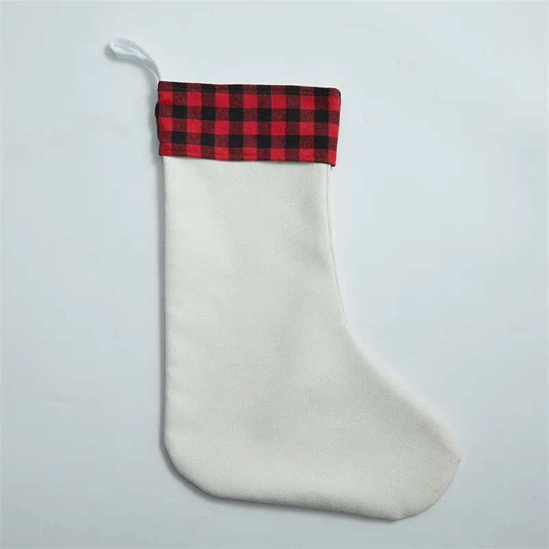 Sublimation Blank Christmas Gift Santa Socks Bag Plaid Stockings Xmas Tree Hanging Pendent Fireplace Decoration 4 Styles