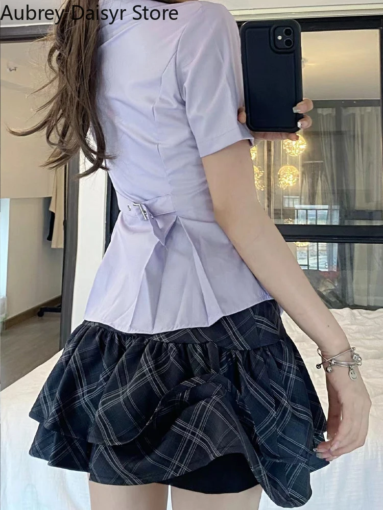 日本の愛らしいjk制服スカートセット,韓国のファッション,カワイイ,制服,カジュアル,シック,シャツ,ミニ