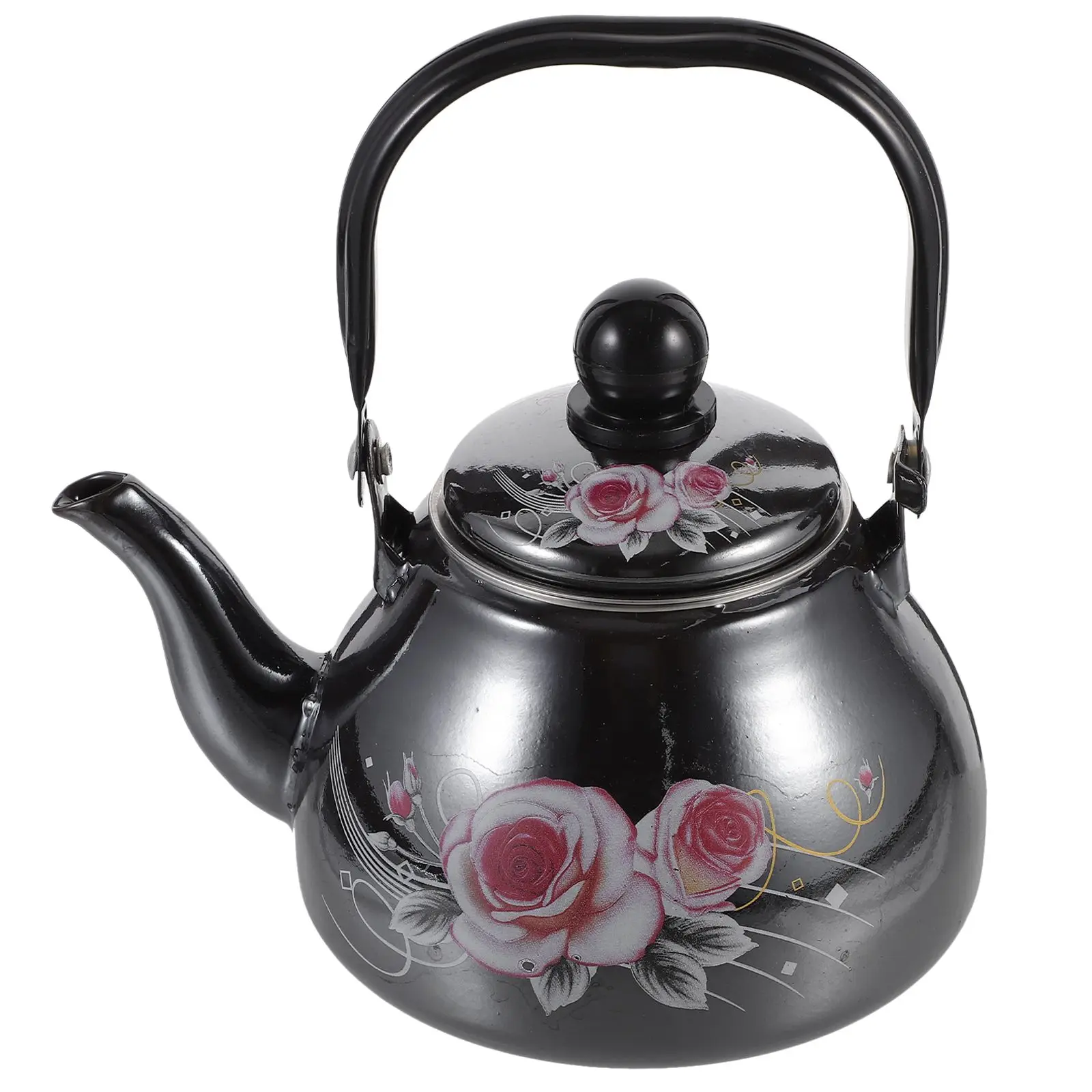 

Retro Enamel 1L Stovetop Teapot Strainer Flower Design Loose Tea Hot Water Pot Vintage Tea Pot Gadgets