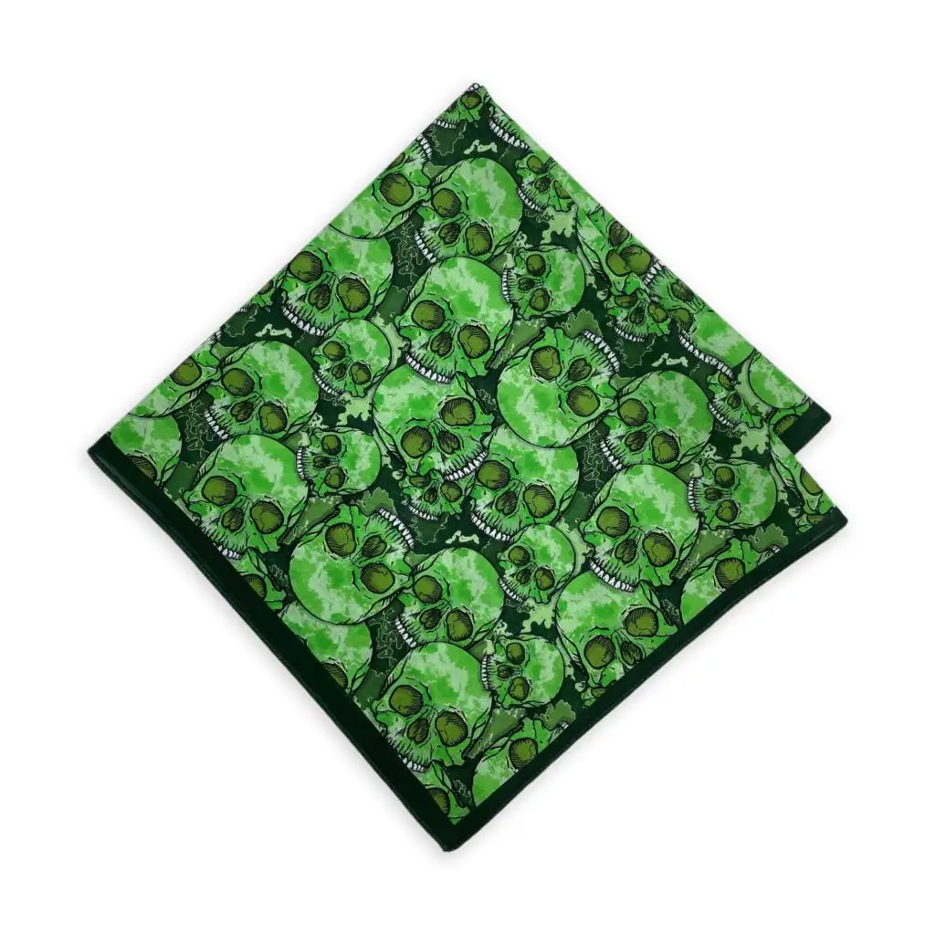 100%Cotton 55CM Green Skull Bandana Kerchief Halloween Ghost Hip Hop Hair Band Neck Scarf Headwear Wrist Wraps Head Handkerchief