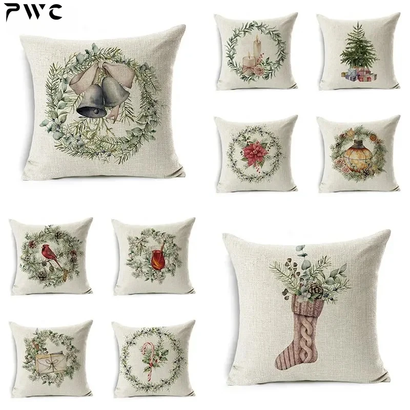 

Winter Flower Cushion cover Wreath pillowcase sofa car decoration Linen wedding pillows home decoration cushion cover 45cm*45cm