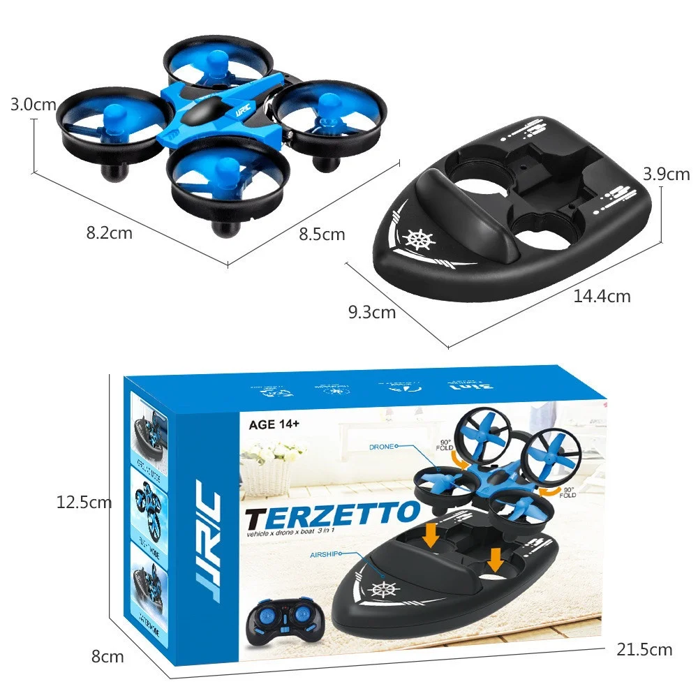 JJRC H36f Hovercraft Mini Drone Helicopter 2.4g 4ch 6-Axis Gyro Speed 3d Flip Headless Mode Rtf Boat Car Water Ground Air 3-Mode