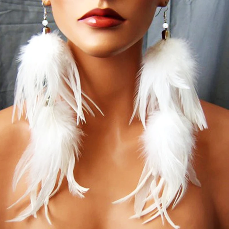 Earring for women dangle feather white simulated-pearl hyperbolic long ear jewelry ear hook wire trendy fashion jewelry a pair