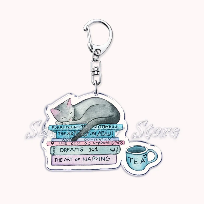 Pastel I Heart Flowery Books Keychains Ring for Accessories Bag  Pendant Key Chain Keyring Jewelry Fans Lovers Gifts