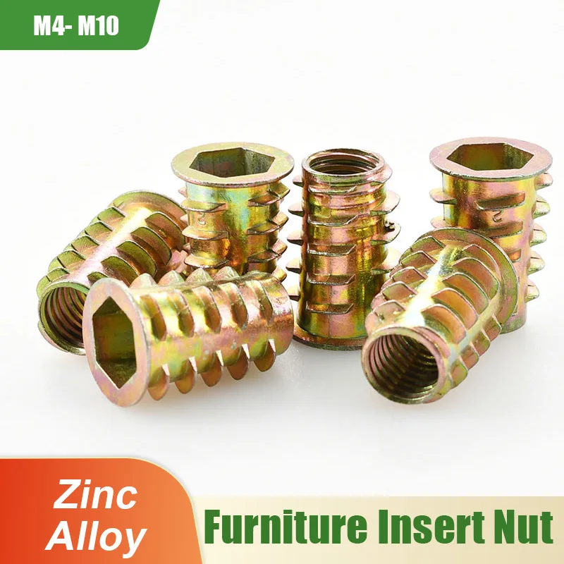 M4 M5 M6 M8 M10 Zinc Threaded Insert Nuts Woodworking Nut Inserts Furniture E-Nut Kirsite Thread Inside and Outside Nut For Bed