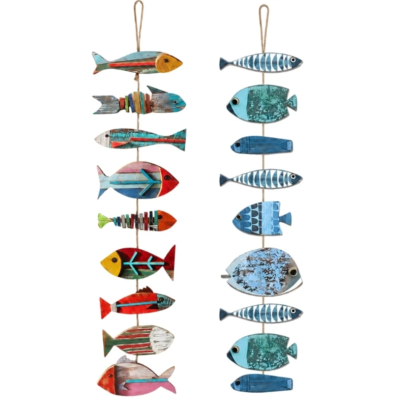 Décors muraux poisson en bois multicolores, Sculpture murale peinte plage côtière, pour salle bains, chambre à coucher,