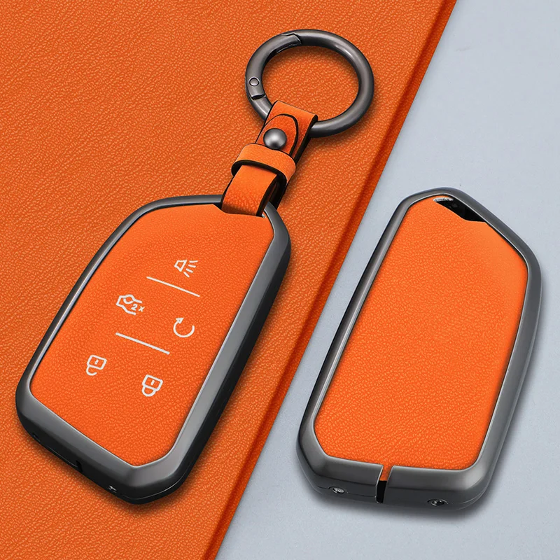 Zinc Alloy Leather For Cadillac CT4 CT5 Escalade Cadillac 2019 2020 2021 2022 Car Key Case Shell Fob Cover Keychain Accessories