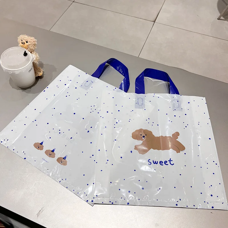 Custom. Clothing Store Transparent Handbag Printed Clothes Shopping Plastic Tote Bag Packaging PE