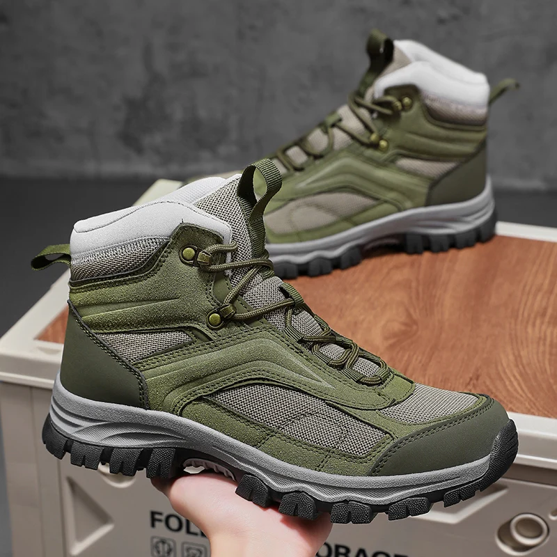 

Мужская обувь для скалолазания, Нескользящие высокие ботильоны на шнуровке, амортизирующие, износостойкие, дышащие, повседневные ботильоны, уличная походная обувь