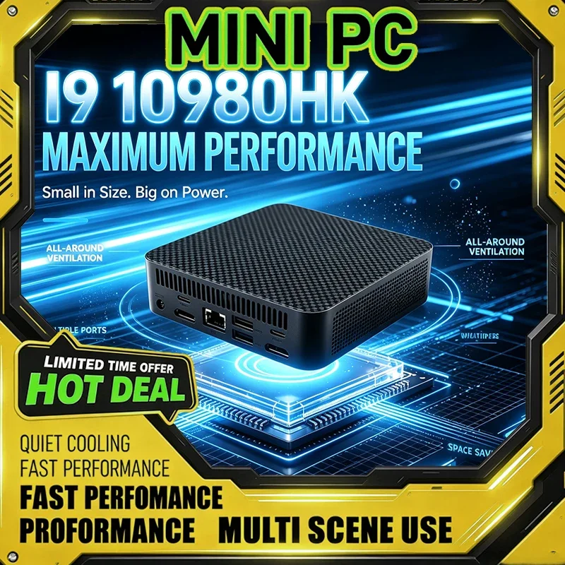 I9 10980HK Mini PC Carbon Fiber Texture Multiple Ports All‑Round Ventilation Space‑Saving Small Desktop Computer for Home Office
