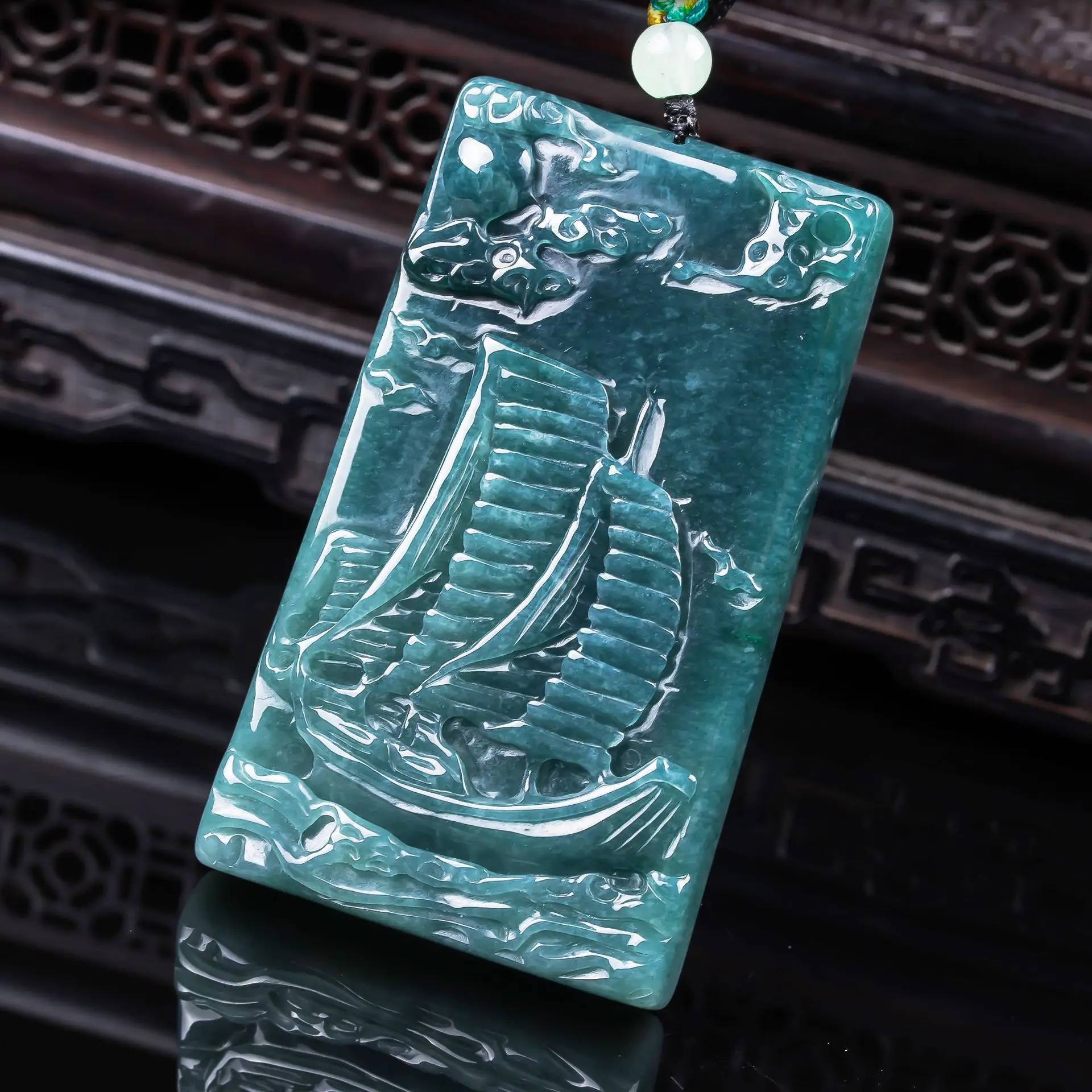 

Myanmar Jadeite Sailboat Pendant Necklace Carved Amulet Natural Gemstone Gifts for Women Vintage Burmese Jade Stone