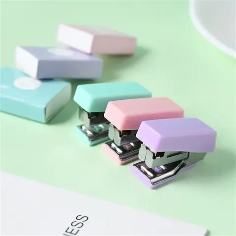 Bilashmart Cute Mini Stapler Morandi Color Metal Stapler Set with 500pcs 10# Staples Binding Tools Cute Stationery School Office Supplies