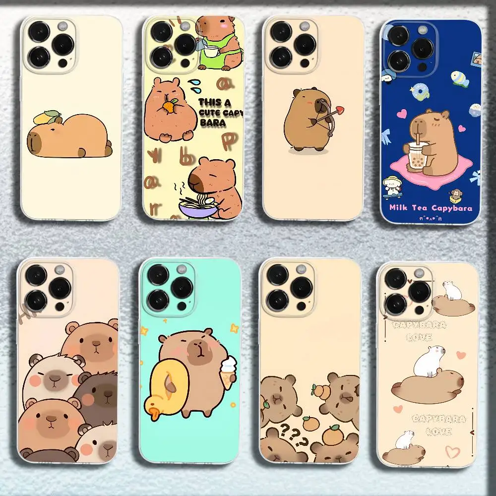 

Cartoon Animal Capybara Phone Case For iPhone 16,15,14,13,12,11 Plus,Pro,Max,XR,XS,Plus,E,SE4,Mini Transparent Cover