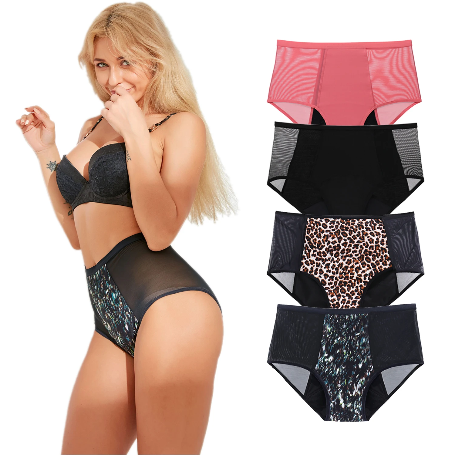 Prodyšné menstruační kalhotky 4vrstvé nepropustné bambusové vlákno kalhotky s vysokým průtokem dámské spodní prádlo s rychlou absorpcí - náhled 4