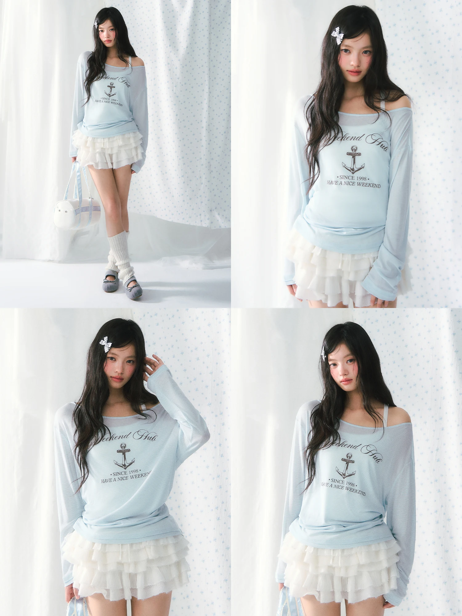 

Wedhub Retro Print Asymmetrical oulder Long Sve Women's T-irt Lightweight Sun Protection Top Korean Sle Loose Fi...